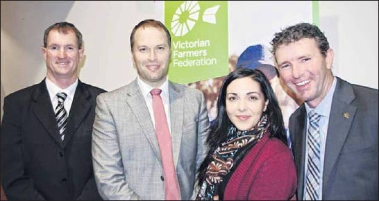 Wade Northausen, President Victorian Farmers Federation and United Dairyfarmers Victoria, West Goulburn Branch, with David Jochinke, Emma Germano and Brett Hosking.